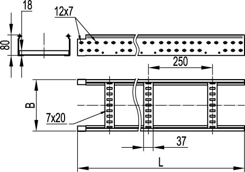 Лестничный лоток 80х500 плюс, L 3000, цинк-ламельный DKC LI8050ZL Лестничный лоток 80х500 плюс, L 3000, цинк-ламельный DKC LI8050ZL
