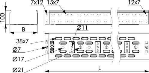 Лоток перфорированный 400х100 L 2000, цинк-ламельный DKC 35335ZL Лоток перфорированный 400х100 L 2000, цинк-ламельный DKC 35335ZL