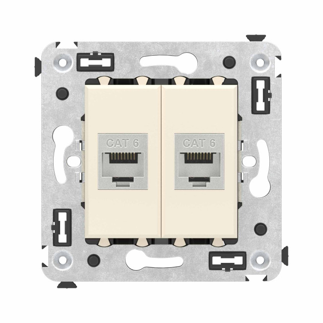Компьютерная розетка RJ-45 без шторки в стену, кат.6 двойная экранированная, "Avanti", "Ванильная дымка" DKC 4405794