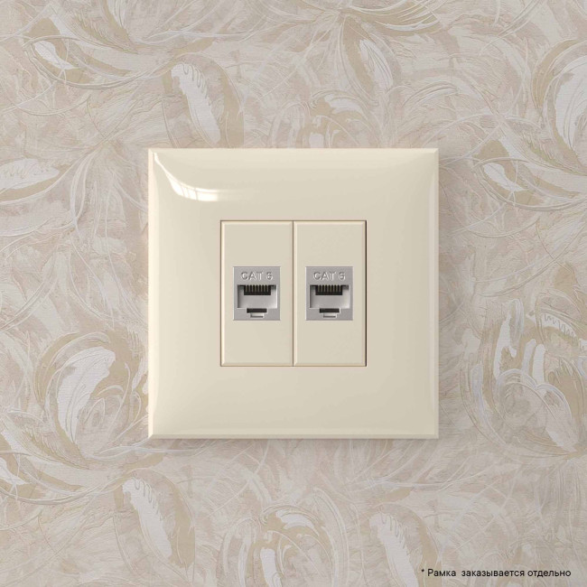 Компьютерная розетка RJ-45 без шторки в стену, кат.6 двойная экранированная, "Avanti", "Ванильная дымка" DKC 4405794