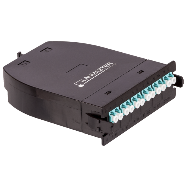 MPO кассета OM3, 12xLC, тип B, низкие потери, черная, Lanmaster LAN-MCSB-1M-12LC/OM3 MPO кассета OM3, 12xLC, тип B, низкие потери, черная, Lanmaster LAN-MCSB-1M-12LC/OM3
