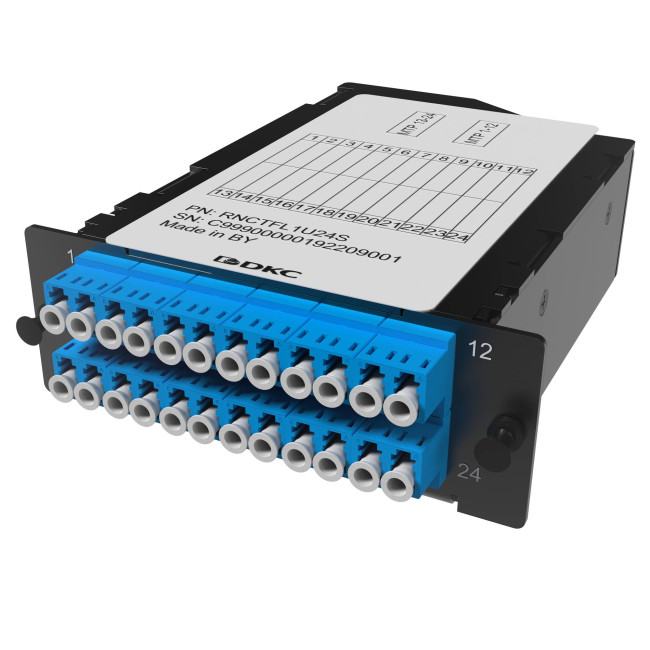 Претерминированная кассета 24ОВ 09/125 OS2, 2xMTP(12)f/12xLC-UPC Duplex, 1 HU DKC RNCTFL1U24S