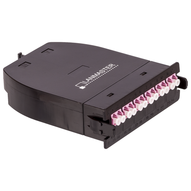MPO кассета OM4, 12xLC, тип B, низкие потери, черная, Lanmaster LAN-MCSB-1M-12LC/OM4 MPO кассета OM4, 12xLC, тип B, низкие потери, черная, Lanmaster LAN-MCSB-1M-12LC/OM4