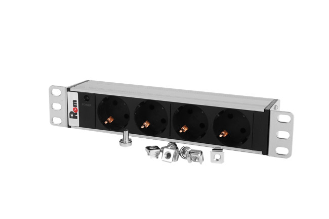 Блок розеток Rem-10 без шнура с инд., 4 Sсhuko, вход IEC 60320 C14, 10A, алюм., 10" ЦМО R-10-4S-I-220-Z