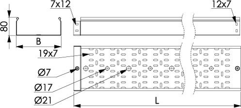 Лоток перфорированный 300х80 L 3000 толщ. 1,2 мм, цинк-ламельный DKC 3530512ZL Лоток перфорированный 300х80 L 3000 толщ. 1,2 мм, цинк-ламельный DKC 3530512ZL