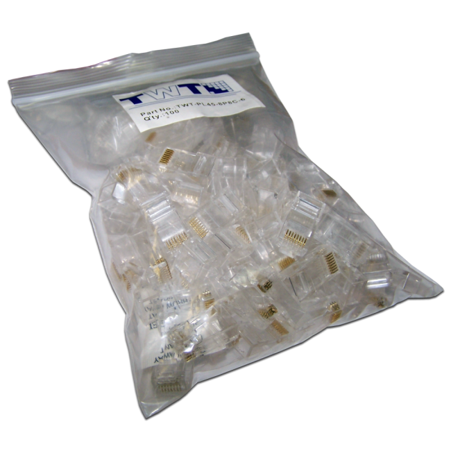 Коннектор RJ45 UTP 8P8C, универсальный, cat.6, 100 шт., TWT-PL45-8P8C-6