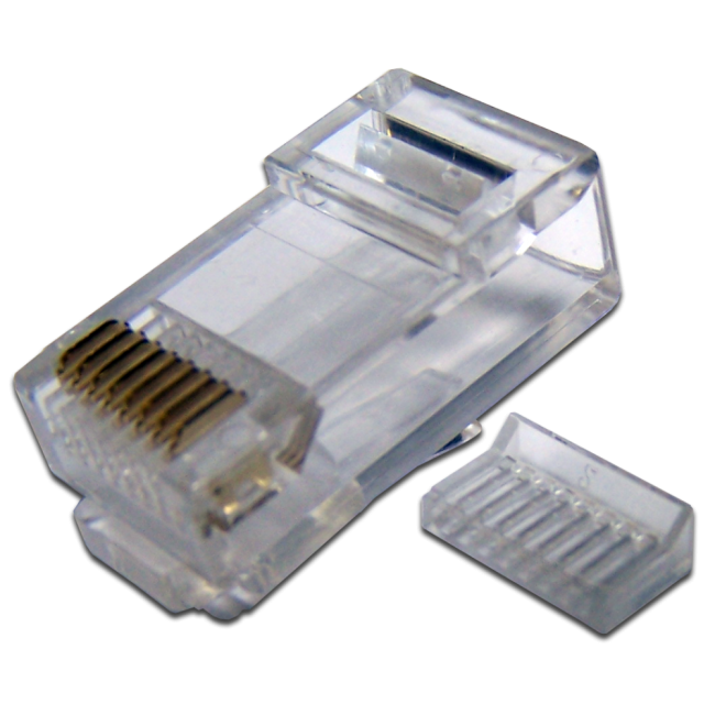 Коннектор RJ45 UTP 8P8C, универсальный, со вставкой, cat.6, 100 шт., TWT-PL45-8P8C-6V