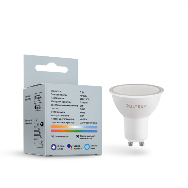Светодиодная лампа Wi-Fi MR16 GU10 5,5W 2700K-6500K MIX-RGB DIM Maytoni Voltega 2426