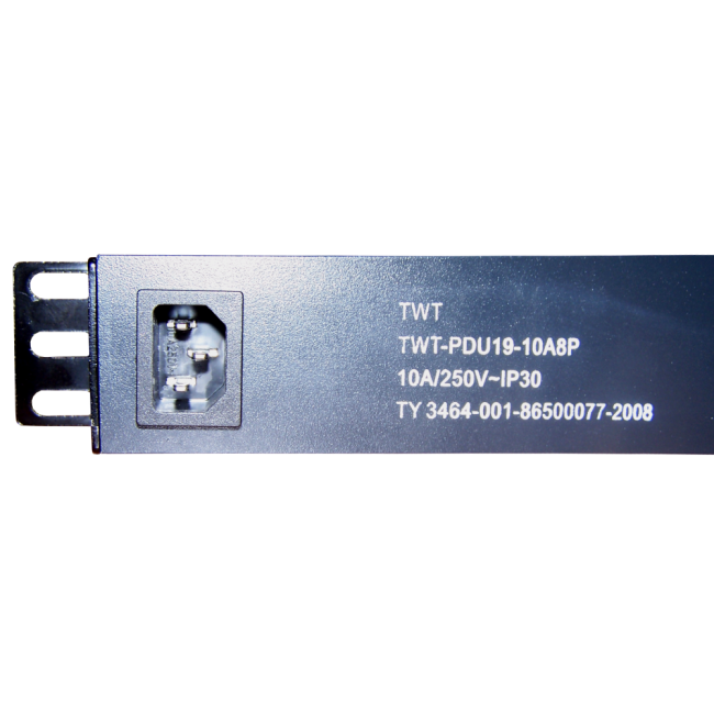 Блок розеток 19", 1-фазный с выключателем, 10A / 250V, 8xSchuko, шнур 1.8 м, вилка Schuko, TWT-PDU19-10A8P-1.8