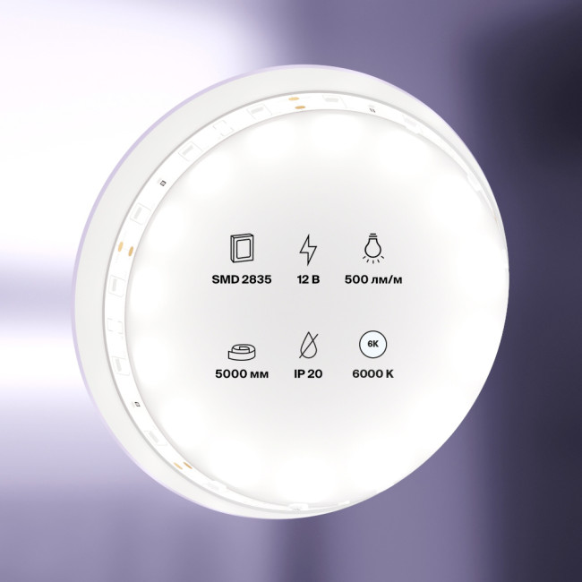 Светодиодная лента 12В 2835 4,8Вт/м 6000K 5м IP20 Maytoni Led Strip 10104