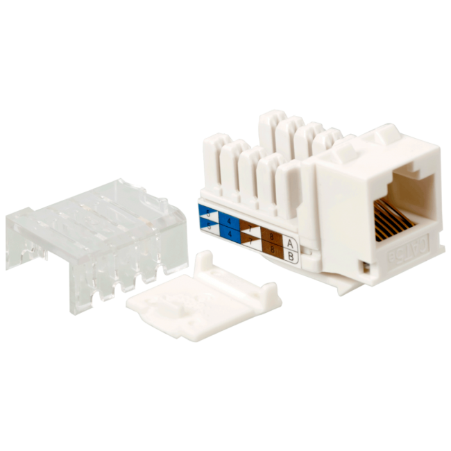 Модуль Keystone, RJ45, кат.5E, UTP, 90 градусов, узкий, со шторкой, белый, Lanmaster LAN-OK45U5E/90N-WH Модуль Keystone, RJ45, кат.5E, UTP, 90 градусов, узкий, со шторкой, белый, Lanmaster LAN-OK45U5E/90N-WH