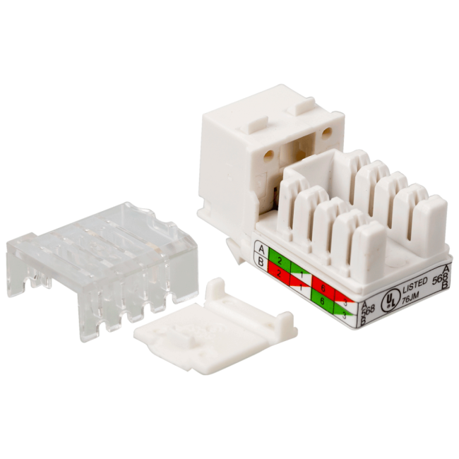 Модуль Keystone, RJ45, кат.5E, UTP, 90 градусов, узкий, со шторкой, белый, Lanmaster LAN-OK45U5E/90N-WH Модуль Keystone, RJ45, кат.5E, UTP, 90 градусов, узкий, со шторкой, белый, Lanmaster LAN-OK45U5E/90N-WH