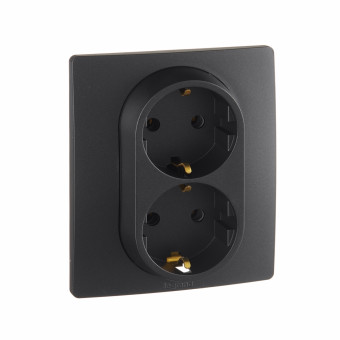 Legrand 672623 Розетка 2 x 2К+З - немецкий стандарт - винтовые зажимы - 16 А - 250 В~ - Etika - антрацит