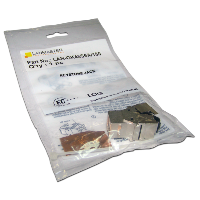 Модуль Keystone, RJ45, кат.6A, STP, 180 градусов, Lanmaster LAN-OK45S6A/180 Модуль Keystone, RJ45, кат.6A, STP, 180 градусов, Lanmaster LAN-OK45S6A/180
