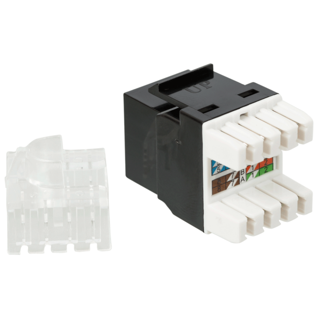 Модуль Keystone, RJ45, кат.5E, UTP, 180 градусов, со встроенной шторкой, черный, Lanmaster LAN-OK45U5E/180P-BK Модуль Keystone, RJ45, кат.5E, UTP, 180 градусов, со встроенной шторкой, черный, Lanmaster LAN-OK45U5E/180P-BK