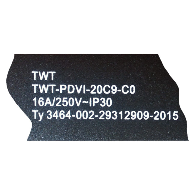 Вертикальный блок розеток, 20xC19, 250V, 16A, A/V-метр, шнур 3 метра, вилка C20, TWT-PDVI-20C9-C0