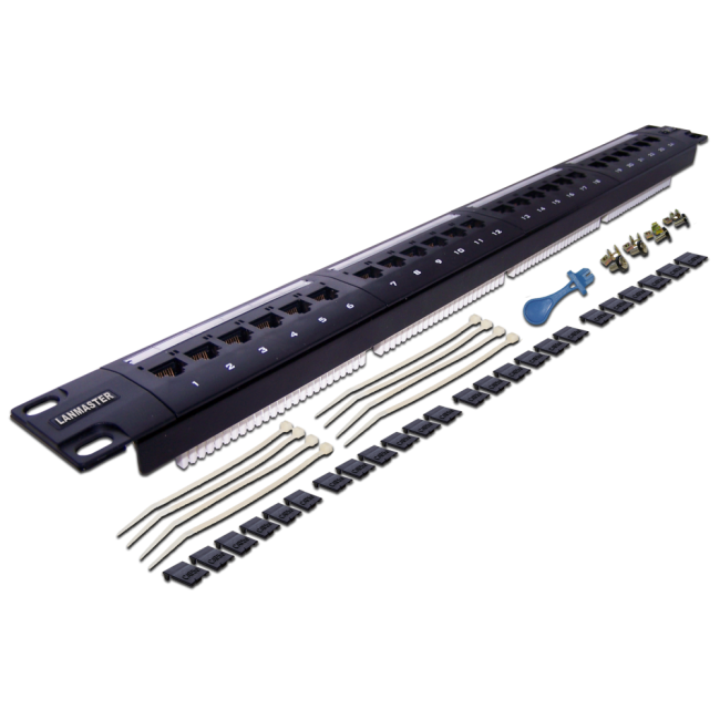 Патч-панель 24 портов, UTP, кат.5E, 1U, Lanmaster LAN-PPL24U5E