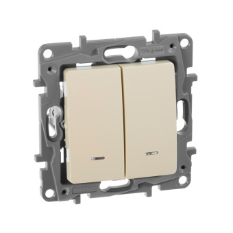 Legrand 672304 Выключатель двухклавишный с подсветкой - Etika - 10 A - 250 В~ - слоновая кость