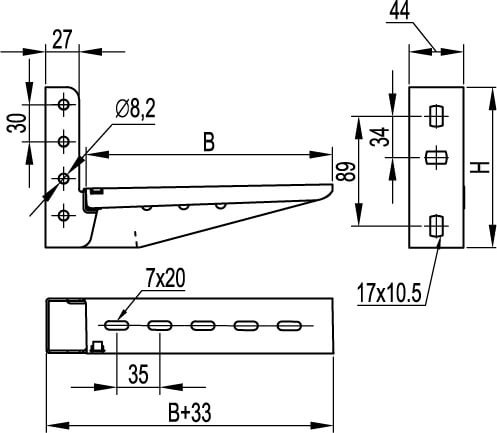 Консоль с опорой ML осн.200 мм, горячеоцинкованный DKC BBL5020HDZ Консоль с опорой ML осн.200 мм, горячеоцинкованный DKC BBL5020HDZ