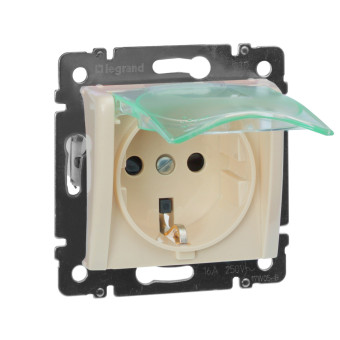 Legrand 774120 Розетка - Valena - IP 44 - немецкий стандарт - 2К+3 - с крышкой и защитными шторками - слоновая кость