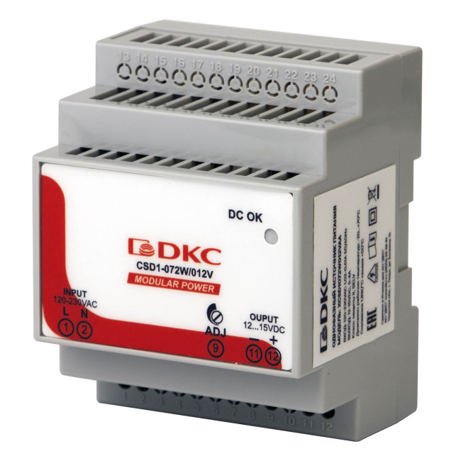 Источник питания "MODULAR POWER", однофазный, 72Вт, 5А, 12В DKC XCSD1072W012VAA Источник питания "MODULAR POWER", однофазный, 72Вт, 5А, 12В DKC XCSD1072W012VAA