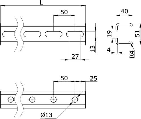 C-профиль 51х40х4 L1800 горячеоцинкованный DKC BPM5118HDZ