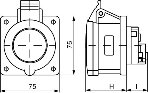 Розетка панельная IP44 32A 2P+E 230В DKC DIS4223263