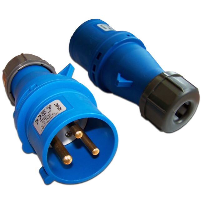 Вилка IEC 309 однофазная, папа, 32A, 250V, разборная, синяя, Lanmaster LAN-IEC-309-32A1P/M